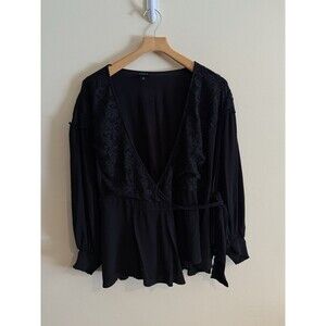 Torrid Shirt Blouse Wrap Black Lace Tie‎ Back Size 4 4x Plus Size Sexy